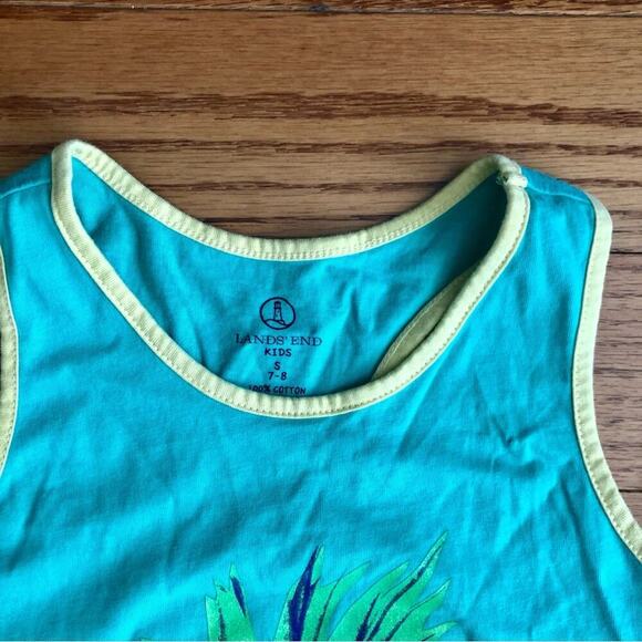 LANDS’ END Pineapple Graphic Print Sleeveless Green Yellow Tank Top Girl’s SZ S - Picture 3 of 8